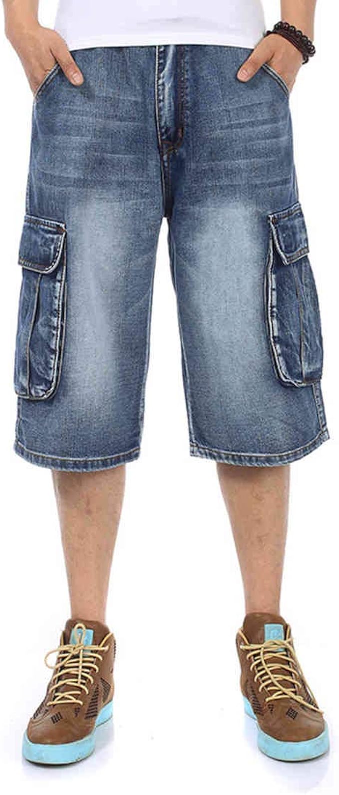Amazon Lee Fun リー ファン ショートパンツ メンズ デニム ゆったり 大きいサイズ ジーンズ カーゴショーツ ハーフパンツ 短パン デニム ショートパンツ 半ズボン 七分丈 夏 ボトムス パンツ ショートパンツ 通販