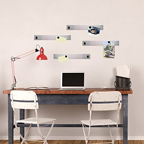 Lockways Magnetic Whiteboard Strip Set 4 Pieces 2 X 15 Inch Bulletin Board Bar, Silver Stainless, Adhesive Backing Memo Board For Office, Magnetic Calendar, Photos, Name Cards & Papers #TOP1