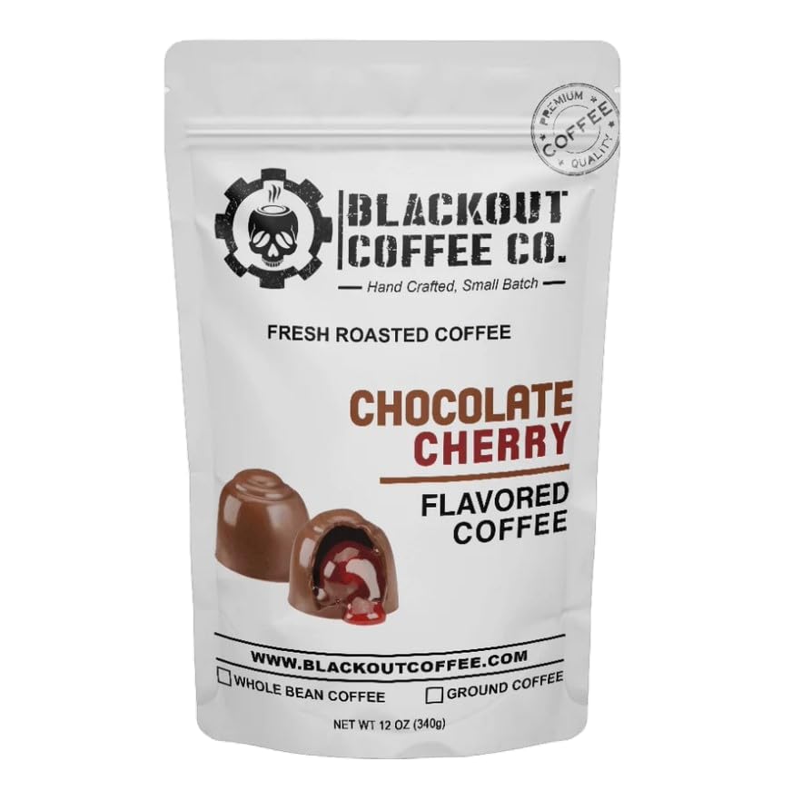 Blackout Coffee - Café molido con sabor a cereza y chocolate, tostado medio, café molido, tostado fresco en los Estados Unidos, bolsa de 12 onzas