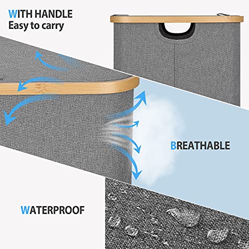 Laundry Basket With Lid, 60L Collapsible Laundry Hamper With Washable Laundry Bag, Waterproof Laundry Sorter Made Of Bamboo And Oxford Fabric For Bedroom, Toys And Clothing Organization #TOP4