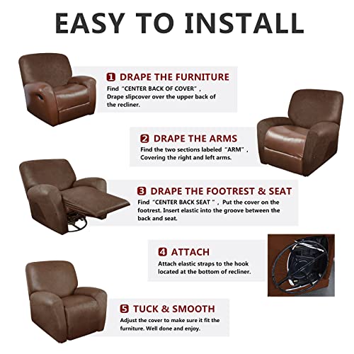 Image of ANARACHON Leather Look Oversize Recliner Chair Covers, Thick 4 Pieces Recliner Covers for Recliner Chair, Leather Cover for Recliner Slipcovers for Pets Kids(X-Large, Brown)