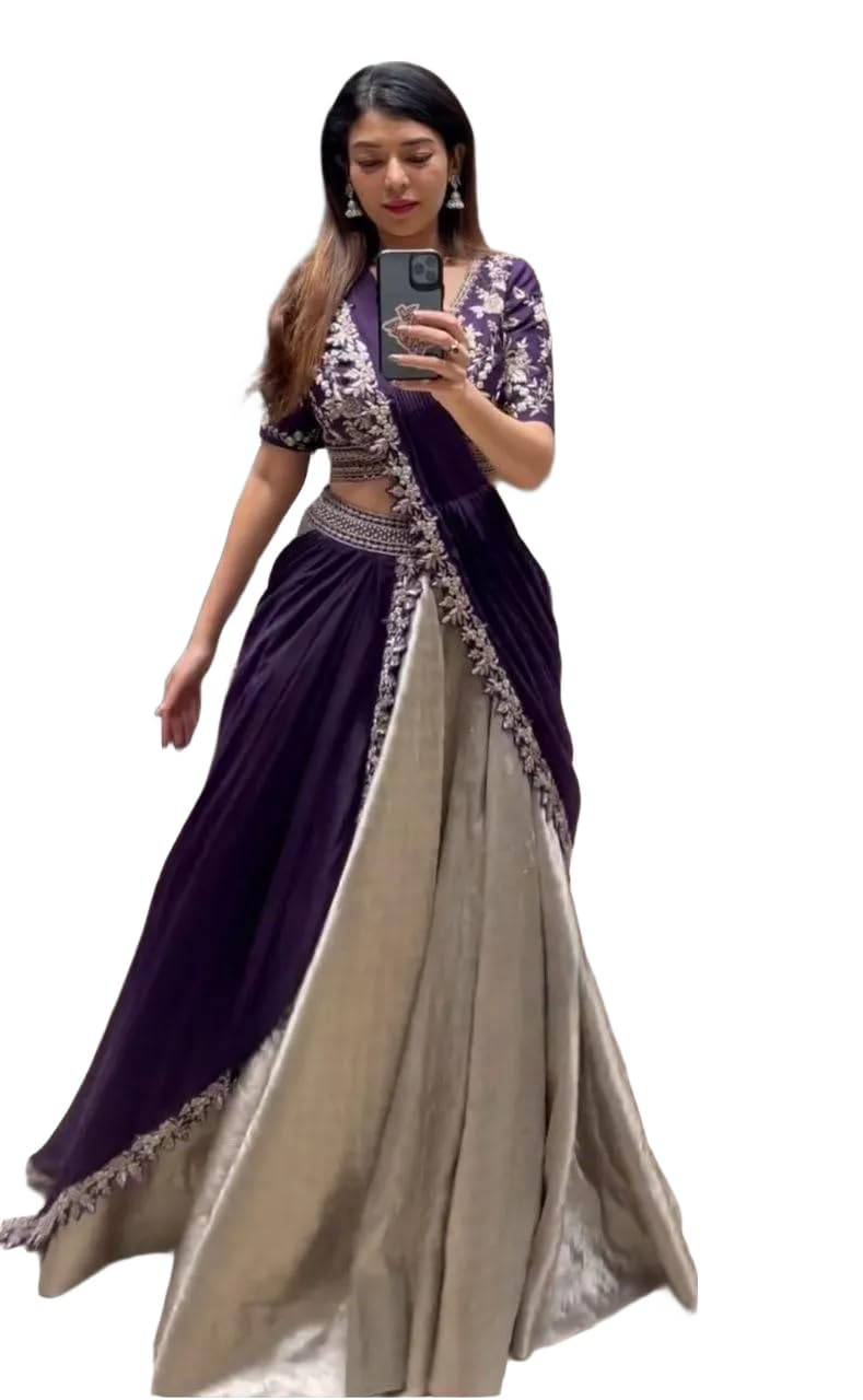 Women’s Embroidery Work Lehenga Choli Set with Dupatta and Stitched Blouse-image-0