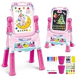 Kindermalztafel für Kinder, Höhenverstellbare Doppelseitige Drehbare Magnettafel Kinder Staffelei Maltafel mit Malzubehör Vorschul Lernmaltafel für Mädchen ab 3-5 Jahren