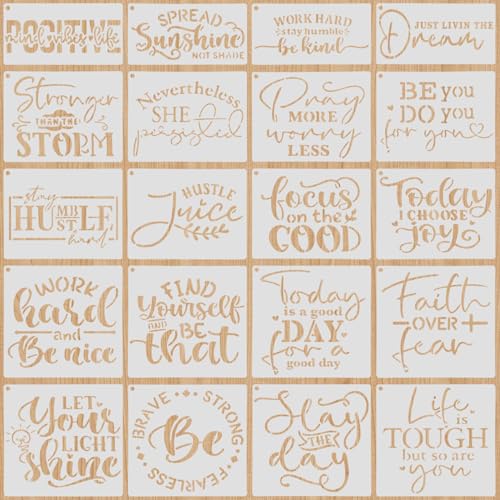 20 PCS Artistic Word Stencils, 4 Inch Inspirational Word Reusable