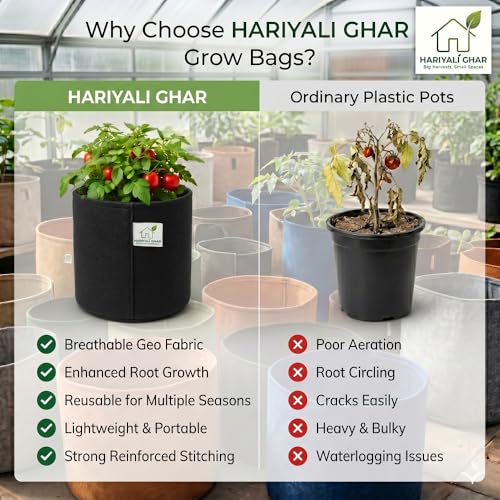 Image of 400 GSM Geo Fabric Round Grow Bags 6x6 Inch, Black Planting Bags for Terrace and Kitchen Gardening Pack of 20