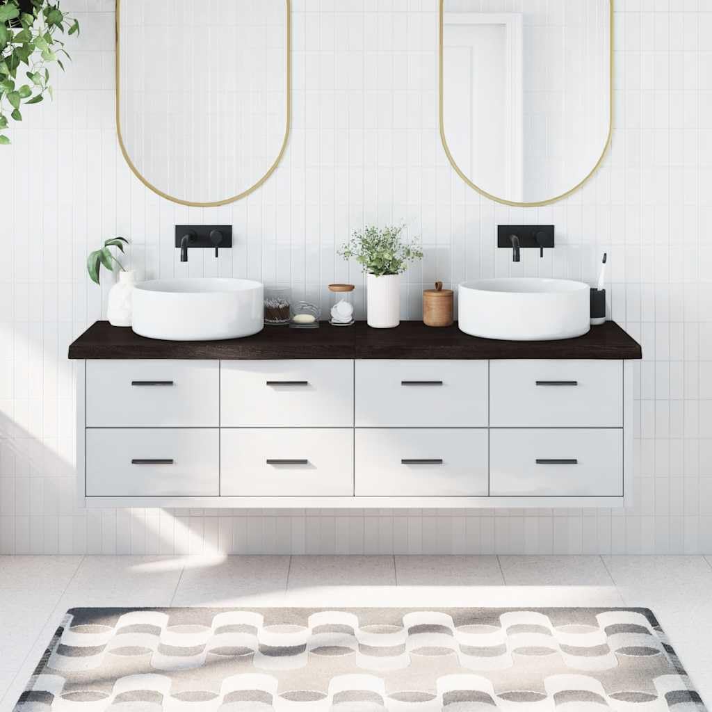 Piano per lavabo in legno massello, 180 x 60 cm, marrone scuro, in legno di quercia per mobili da bagno, mensola e scrivania