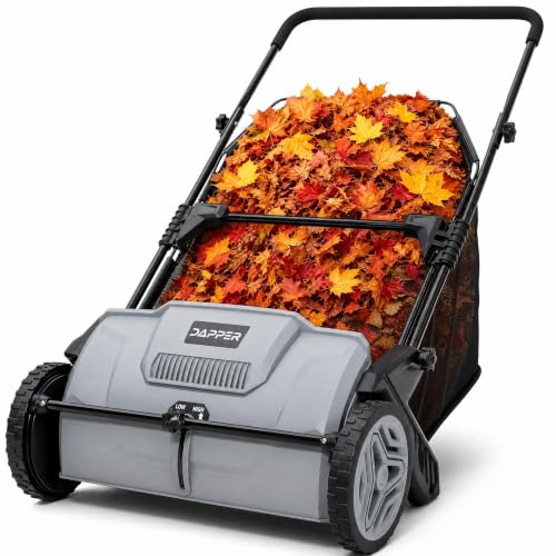 Dapper Supply 21 Push Lawn Sweeper (Also 22 & 26) Leaf & Grass Collector 3.5 Cu Ft Non-Woven Bag Tool-Free Height Adjust Folds for Wall Storage