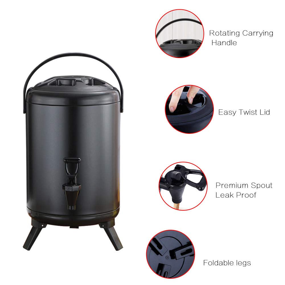FEOOWV Stainles Steel Insulated Beverage Dispenser,Insulated Thermal Hot and Cold Drink Dispenser, for Hot Chocolate Coffee Milk Water Juice 10L Black