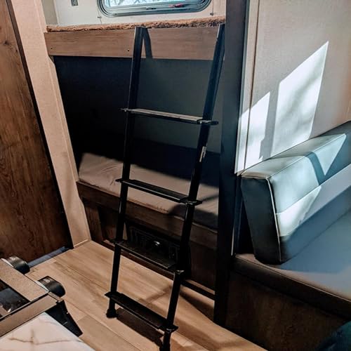 Image of Anti-Slip RV Bunk Ladder, 52in Integrated Heavy Duty Steel, Black | Camper Bunk Bed Ladder with Anti-Slip Rubber Foot Pads and Hooks
