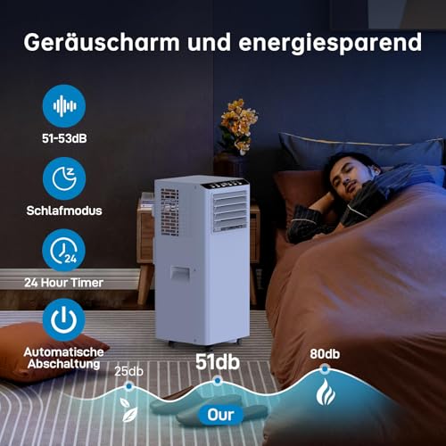 Aire Acondicionado PortáTil 9000BTU, Climatizador PortáTil Silencioso 40m² Ar Condicionado PortáTil Climatizador MóVil Seguimiento Inteligente Ventilador Deshumidificación Ventilación Temporizador 24H - imagen 5