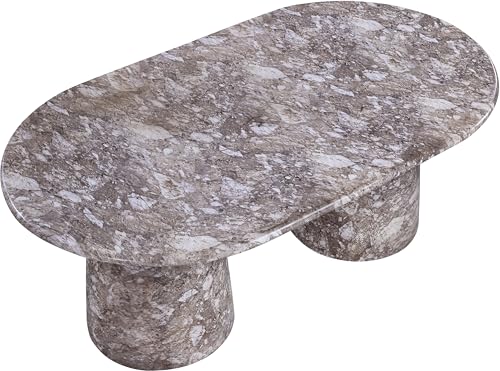Image of Meridian Furniture 702Brown-T Cosenza Collection Art Deco 78 inch Indoor /Outdoor Concrete Dining Table with Brown Marble Finish, 78 inch W x 44.5 inch D x 30 inch H, Brown