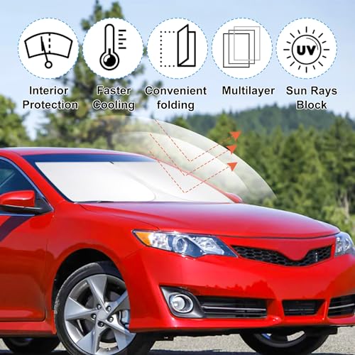 Image of Windshield Sun Shade Custom Fit for 2012 2013 2014 2015 2016 2017 Toyota Camry Accessories Foldable Window Sunshade Sun Blocker Protect Car from Sun Rays & Heat Damage Keeps Car Cooler