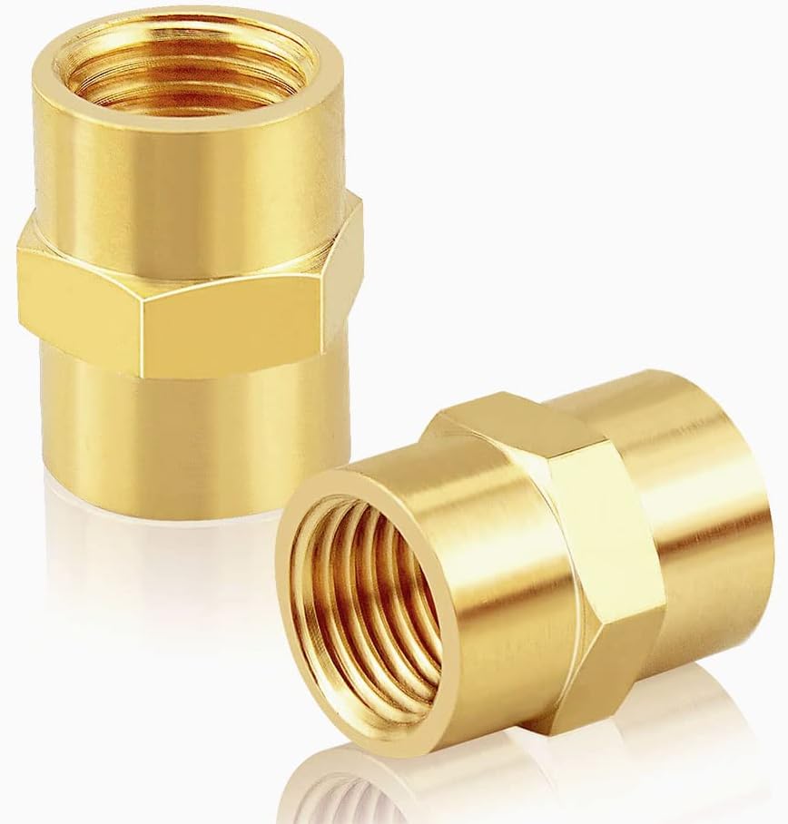 ANPTGHT Brass Pipe Fitting NPT Coupler, 1/2" x 1/2" Standard NPT Female thread(pack of 2)