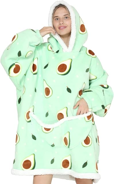 Wearable Blanket Sweatshirt Hoodie Super Soft Warm Flannel Oversized Blanket Hoodie for Women Adults Kids, Fluffy Hooded Sweatshirt with Big Pocket for Adults Women Teenager One Size(Avocado,Adult)