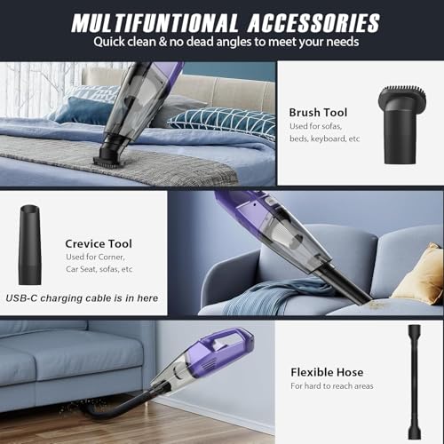 Image of Bossdan Handheld Vacuum Cordless - Car Vac Portable with 8KPA & Multi Accessories & Low Noise, Lightweight Hand Held Vacuum Cordless Rechargeable for Car /Home /Dust /Pet Hair, Mine Portable Vacuum