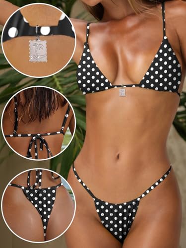 Image of OWICA Women's Sexy Triangle Bikini Sets Cheeky Thong Swimsuit Adjustable Spaghetti Straps Bathing Suit