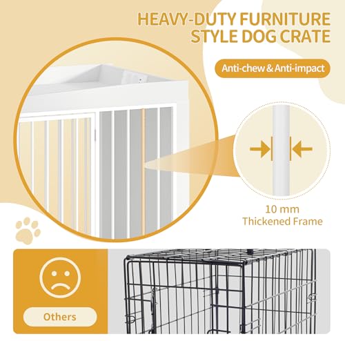 Hzuaneri Hundekäfig Möbel Beistelltisch, Hundebox mit USB-Anschluss und Steckdose, 2 Türen, Bogentür, Moderne Hundebox Indoor für mittlere/kleine Hunde, Hundekäfig für Zuhause, 90 x 63 x 79 cm, Weiß