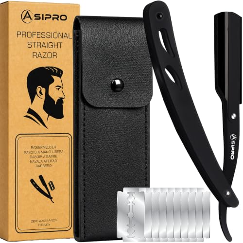 ASIPRO Navaja Afeitar Barbero Profesional con (20 Cuchillas Simples)10 Cuchillas de Doble Filo y Funda Protectora Kit/Set Afeitado Hombre Peluqueria Professional Clásica