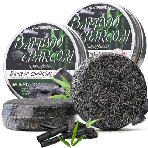 Loobexery 2PCS Bamboo Charcoal Shampoo Bar for Gray Hair Black Soap for Gray Hair Natural Organics Shampoo and Conditioner Bar for Thinning Hair for Men & Women (Bamboo Charcoal)