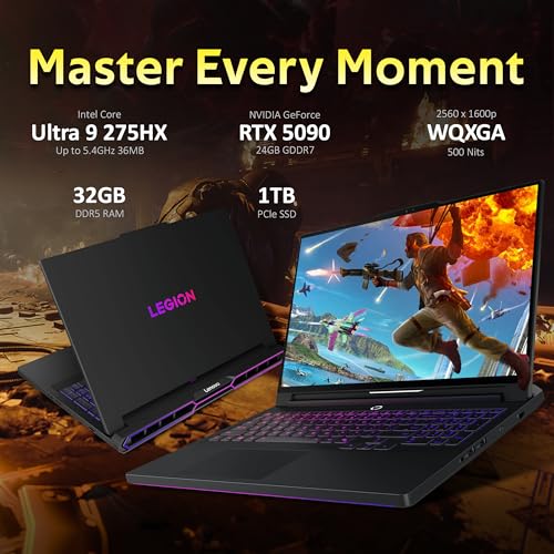 Image of Lenovo Legion Pro 7i 16 inch WQXGA OLED 240Hz Gaming Laptop, Intel Ultra 9 275HX, GeForce RTX 5090, 32GB DDR5, 2TB Storage(1TB SSD+1TB Docking Station Set), Backlit Keyboard, WiFi 7, Win 11 Pro, Black