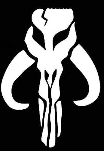 H-TRADINGS Calcomanía de vinilo blanco inspirada en Mandalorian, diseño de calavera de 5 pulgadas, para SUV, camión, motos de nieve, motos de nieve,