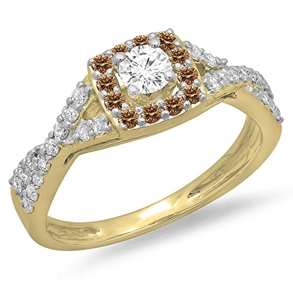 Små skatter 0,75 karat (ctw) 14 karat gult guld champagne och vit diamant virvel halo förlovningsring 3/4 CT e 14 kt gult guld, H 1/2, cod. VLRDR3386-2367-14KY-4