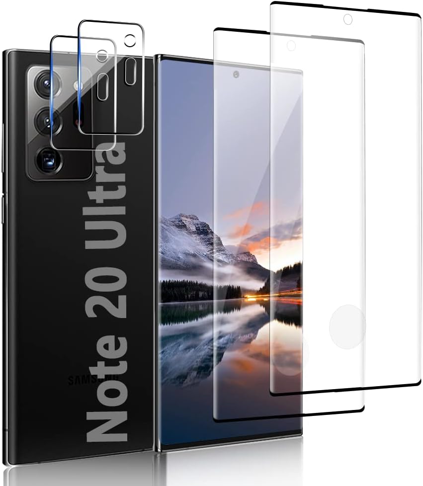        [2+2 Pack] Note 20 Ultra Glass Screen Protector, 9H Tempered Glass, Fingerprint Unlock, 3D Curved, HD Clear Bubble-Free for Samsung Galaxy Note 20 Ultra Glass Screen Camera Protector (6.9 Inch