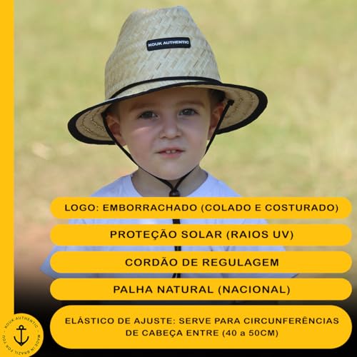 Chapéu de Palha Kids Infantil Criança Viés Black Surf de Praia Saída Sol Verão Piscina Unissex Aba L
