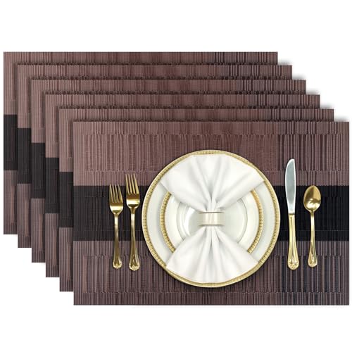 Aofmee Placemats, Heat Resistant Place Mats Set of 6, Washable PVC Table Mats, Woven Vinyl Plastic Placemats for Kitchen Dining Table, Non-Slip Stain Resistant Placemat Indoor Outdoor, Easy to Clean