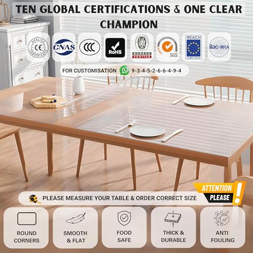 Image of MR.CLEAR Ultra Shield | India's 1st & Only Antibacterial Table Cover | (55 x 33 Inches, 3mm) | 4 & 6 Seater Waterproof PVC Cloth | Office & Home Dining Tables Top Thick & Water Proof Clear Protector