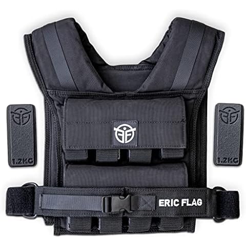 Eric Flag - Gewichtsweste 20kg oder 10kg, Herausnehmbare Metall-Gewichte, Verstellbare Trainingsweste für Crosstraining, Krafttraining, Calisthenics und Gym, Hochwertige Weight Vest Damen & Herren Cover