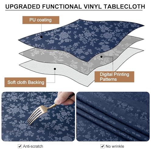 Image of Smiry Rectangle Table Cloth, Waterproof Heavy Duty Vinyl Tablecloths, Wipeable Washable Table Cover for Kitchen and Dining Room (Navy Blue, 60 inch X 102 inch)