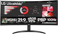 Monitor LG UltraWide Curvo - Tela VA de 34”,2K WQHD 3440 x 1440, 21:9, sRGB 99%, HDR10, PBP, OnScreen Control, Modo Leitura e Flicker Safe, 100Hz, AMD FreeSync™ - 34WR50QC-B