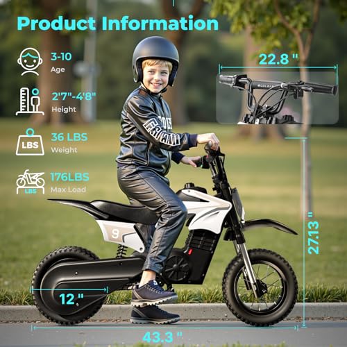 Image of K1 Kids Electric Dirt Bike, 36V, 700W Peak Motor, 16 MPH