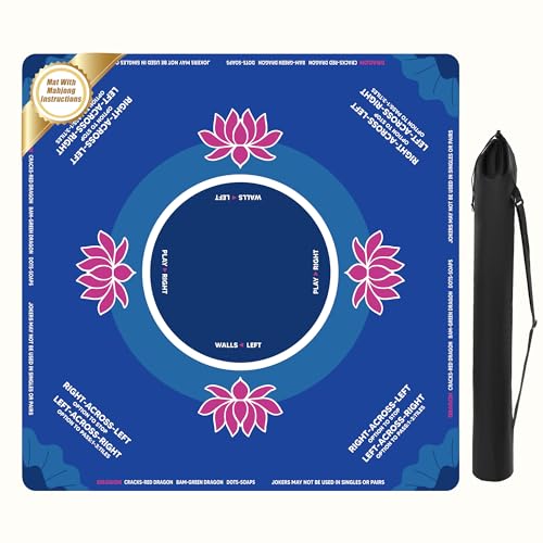 BALAPET Portable Mahjong Mat with Playing Instructions for Learning, Anti Slip Mahjong Mat for Table,Noise Reduction Table Mat for Poker Card,Board & Tile Games,31.5x31.5in,Patent Pending (Royal blue)