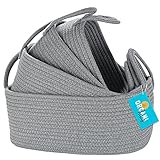 OrganiHaus Cesta Almacenaje de Cuerda de Algodon, juego de 4 | Cesto Organizador Armario | Caja Almacenaje | Cesto Organizador de Maquillaje y Toallas | Decoracion Hogar. Gris Claro
