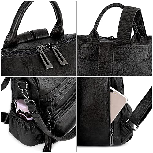 Image of UTO Women Backpack Purse Leather Vegan Ladies Fashion Designer Rucksack Convertible Travel Shoulder Bag with Tassel