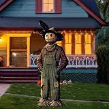 GoodsFilter 39" Halloween Decorations Outdoor Yard Signs with Stakes, Large 3-Tiered Lighted Scarecrow Crows Yard Sign for Scary Decor