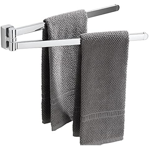 BGL Chrome Swivel Towel Rail,Stainless Steel Bathroon Kitchen Wall Mounted Towel Rack Holder with 2 Swivel Bars Cover