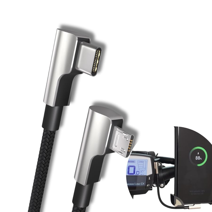 PAXO 15 cm USB Ladekabel kompatibel mit Bosch Intuvia Fahrradcomputer, USB C Smartphone laden, EBike Fahrrad Zubehör, MICRO USB