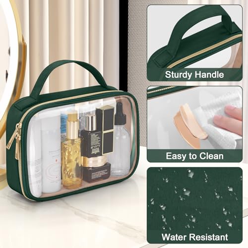 Image of Wedama TSA Approved Toiletry Bag, 4 Pack Clear Makeup Bags with Handles, Quart Size Clear Toiletry Bags, PVC Cosmetic Bags for Women and Men, Carry on Airport Airline Compliant Bag, Dark Green