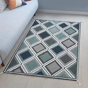 Sleepyhead Checks - Premium Poly Cotton Geometric Dhurrie (48