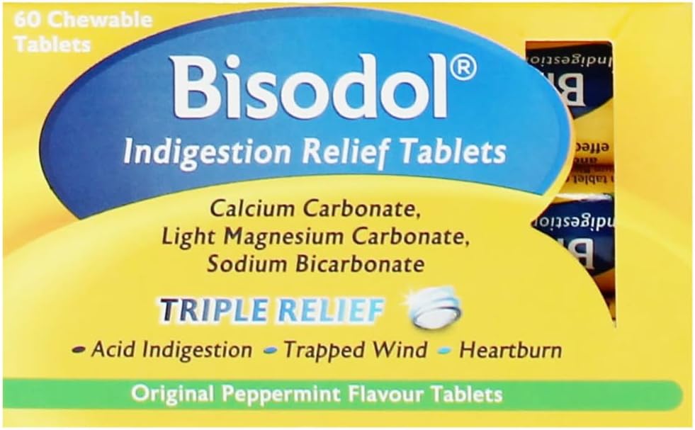 Bisodol Original Peppermint Flavour 60 Chewable Tablets, 60.0 Count