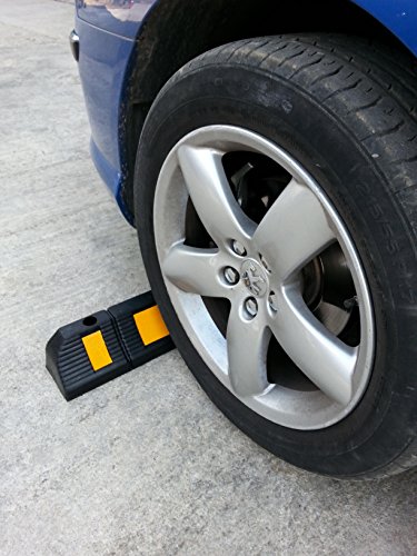 RWS-225 Gummi Radstopp-Parkbegrenzung für gewerbliche und private Parkhäuser, Parkplätze und Privatgaragen, Farbe Schwarz-Gelb, Abmessungen 60x12x10 cm (2er Pack)