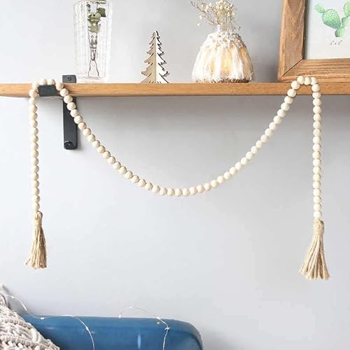 Needomo Farmhouse Decor Wood Beads Garland, 58 Inch Wooden Beads For Boho Home Decor With Tassels, Rustic Country Decor For Table, Wall, Shelf, Tray, Vase, Living Room, Bedroom, Summer #TOP7