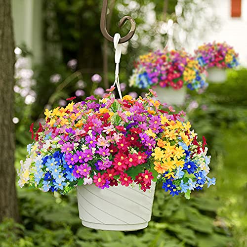 12 Bundles Artificial Fake Flowers For Outdoor Decoration,Uv Resistant Faux Plastic Fabric Greenery Shrubs Plants Fake Flowers Hanging Planter Kitchen Home Wedding Office Garden Decor #TOP2