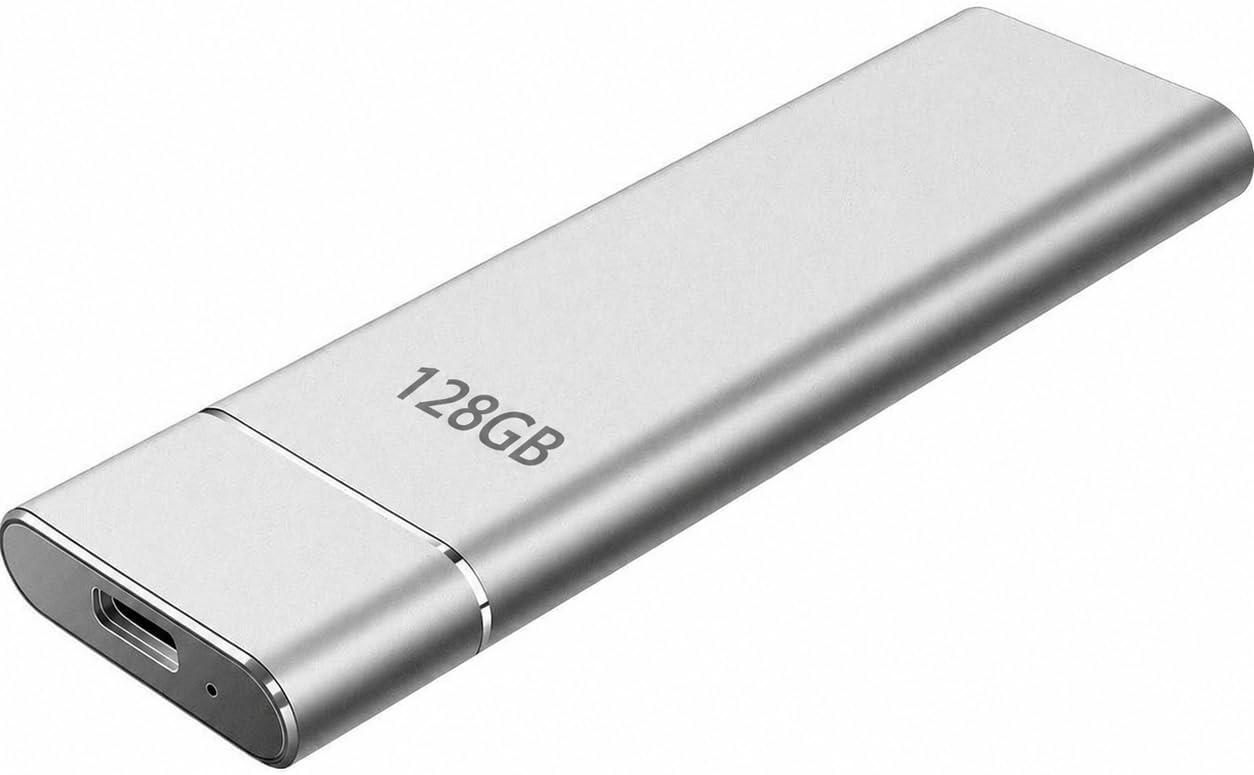 External Hard Drive128GB,Portable Solid State Hard Drive, Ultra Slim External SSD Compatible with Windows PC, Mac, Laptop (128GB Silvery)