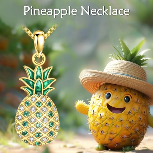 LUHE Pineapple Necklace 925 Sterling Silver Dainty Pineapple Pendant Necklace Jewelry Gift for Women Teens3