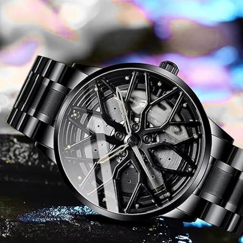 Image of Branded Men's Sport Quartz Watch Car Wheel Multicolour Dial Wheel Dial 360 Rotating Casual Fashion Stainless Steel Alloy Mens &Boy's Luxury Metal Gift Creative Watch