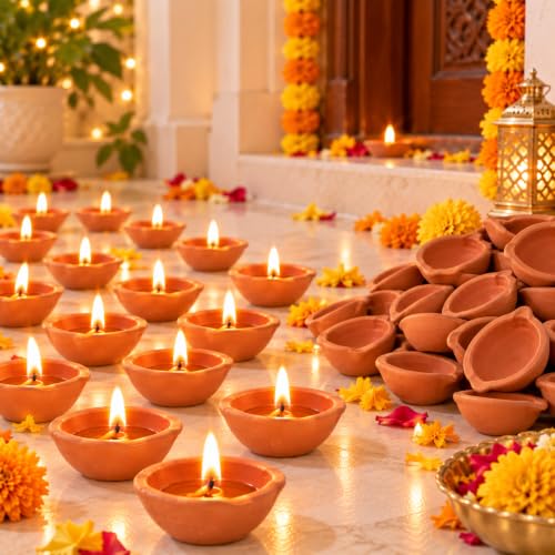 Best Brass Diyas: Brass vs Clay & Puja Essentials 68 Divayanshi Organic Clay Mitti Ke Diye | Handmade Traditional Eart...